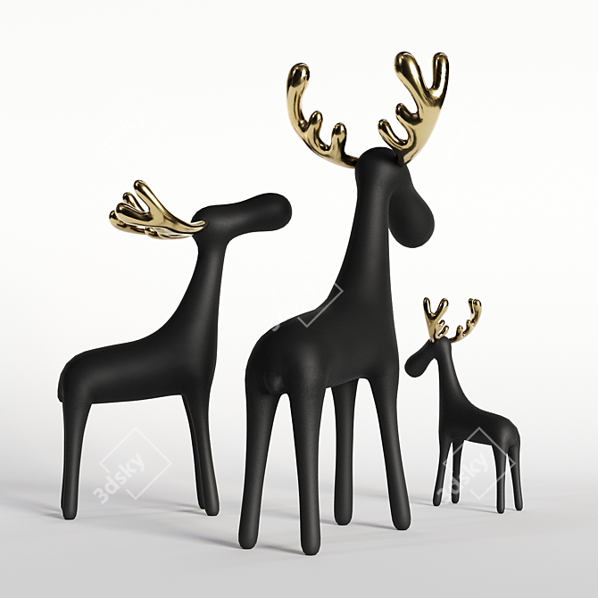 Highpoly Baked Deer Family Maps 3D model image 2