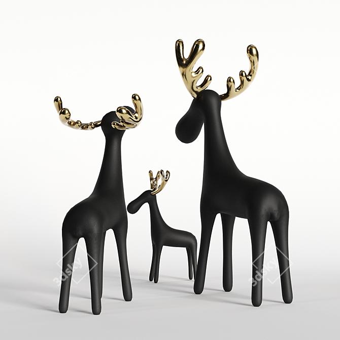 Highpoly Baked Deer Family Maps 3D model image 3