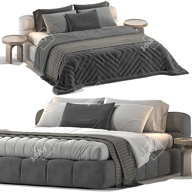 Luxury Italian Tufty Bed Design 3D model image 2