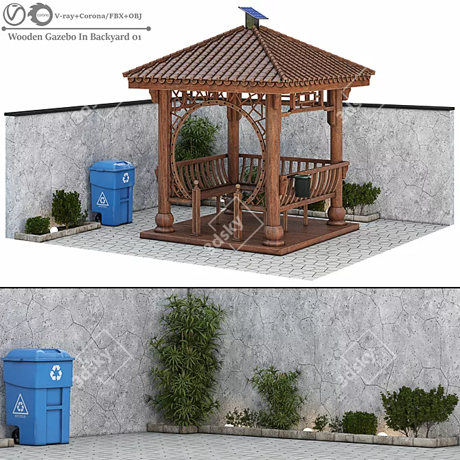 Rustic Wooden Backyard Gazebo 3D model image 1