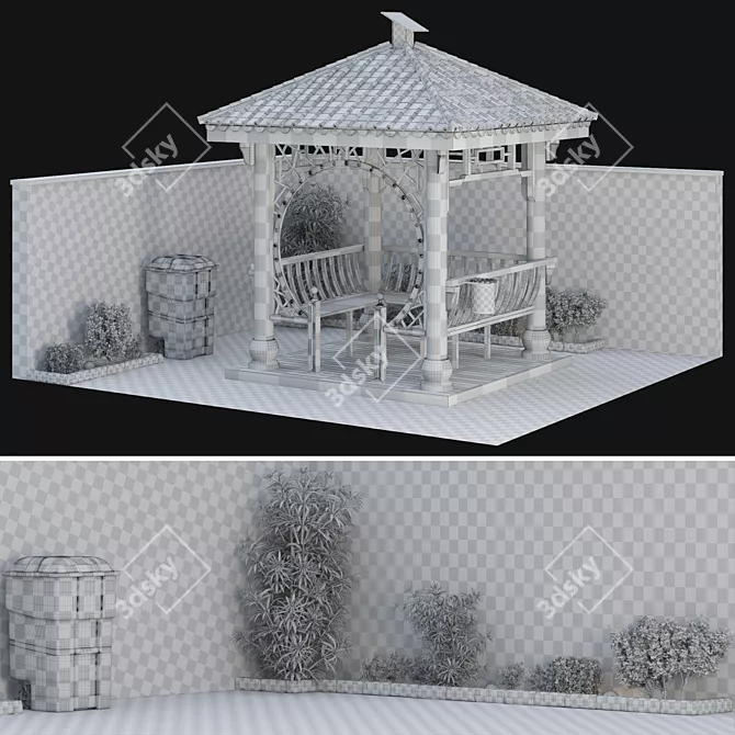 Rustic Wooden Backyard Gazebo 3D model image 4