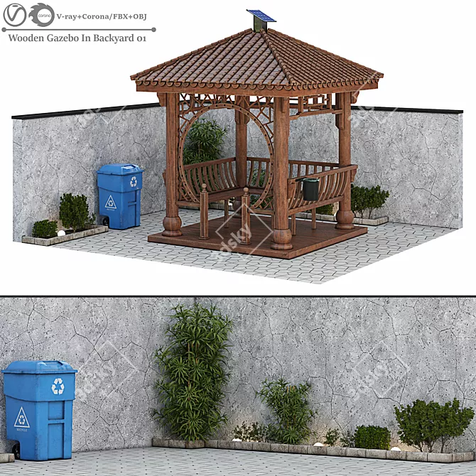 Rustic Wooden Backyard Gazebo 3D model image 5