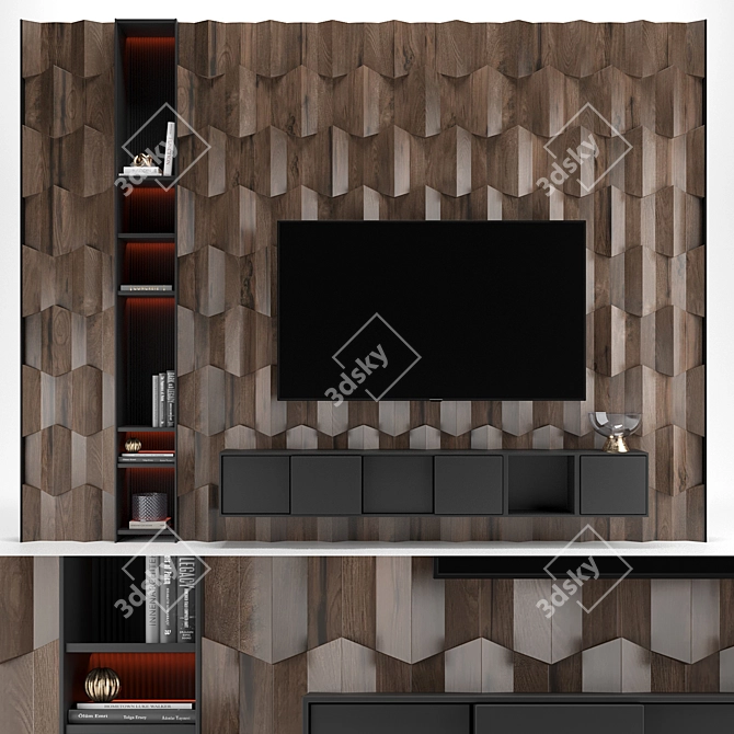 Modern Wood TV Wall Display 3D model image 1