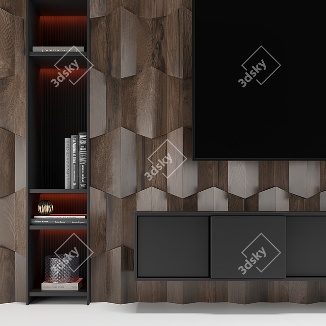 Modern Wood TV Wall Display 3D model image 3