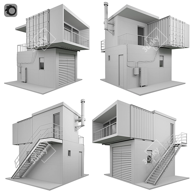 Modern Container Concrete House Model 3D model image 3