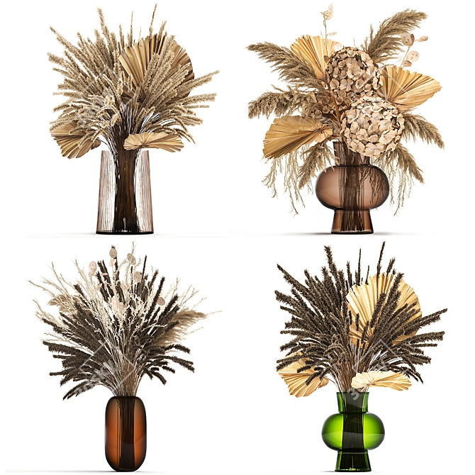 Luxury White Dried Flower Bouquet 3D model image 1