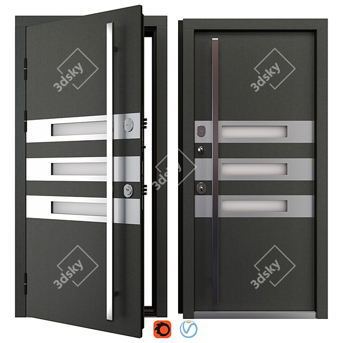 Trio (Bear) Metal Entrance Door 3D model image 1