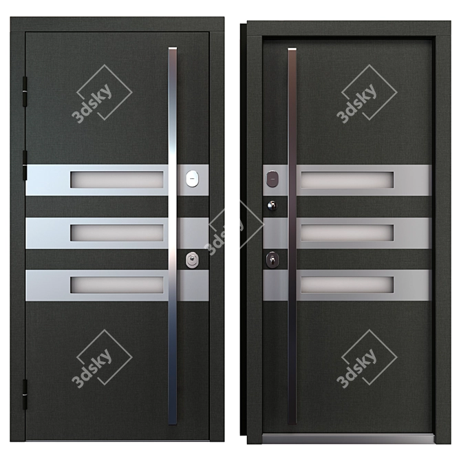 Trio (Bear) Metal Entrance Door 3D model image 3