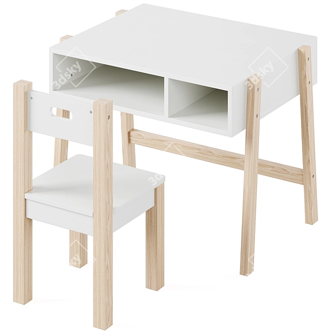 Wooden Kids Desk and Chair 3D model image 2