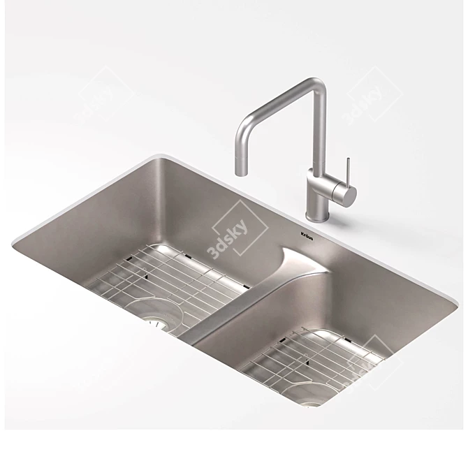 Ruvati 32" Low-Divide Stainless Sink 3D model image 2