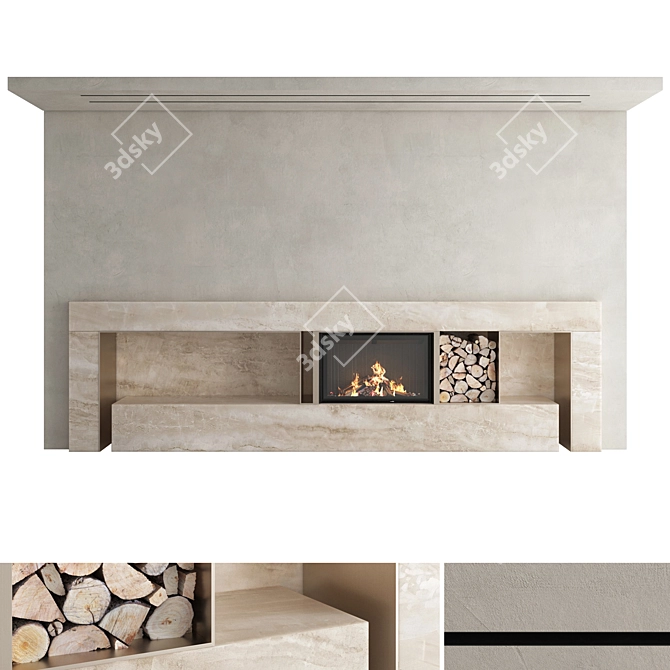 Romotop Wood-Burning Fireplace Wall Set 3D model image 1