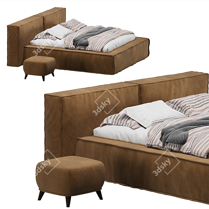 Luxurious Clifton Velvet Terra Bed 3D model image 2