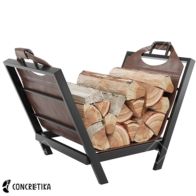 Leather Firewood Carrier Stand 3D model image 1