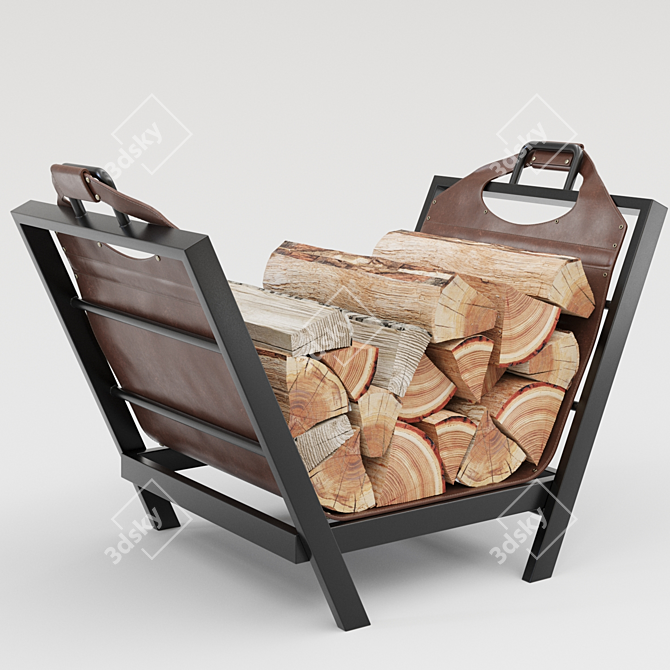 Leather Firewood Carrier Stand 3D model image 2