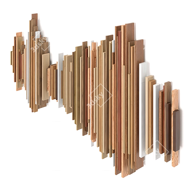 Handcrafted Wood Soundwave Wall Decor 3D model image 2