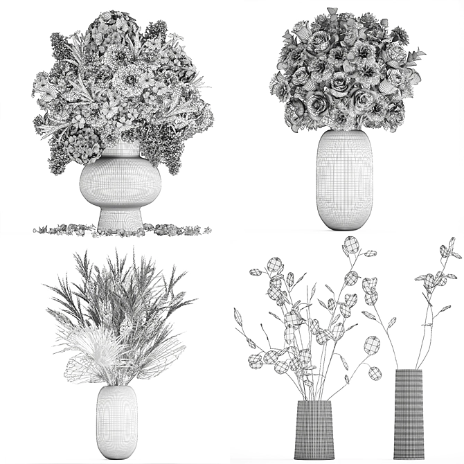 Dried Flower Bouquet Set in Glass Vases, 288 3D model image 6