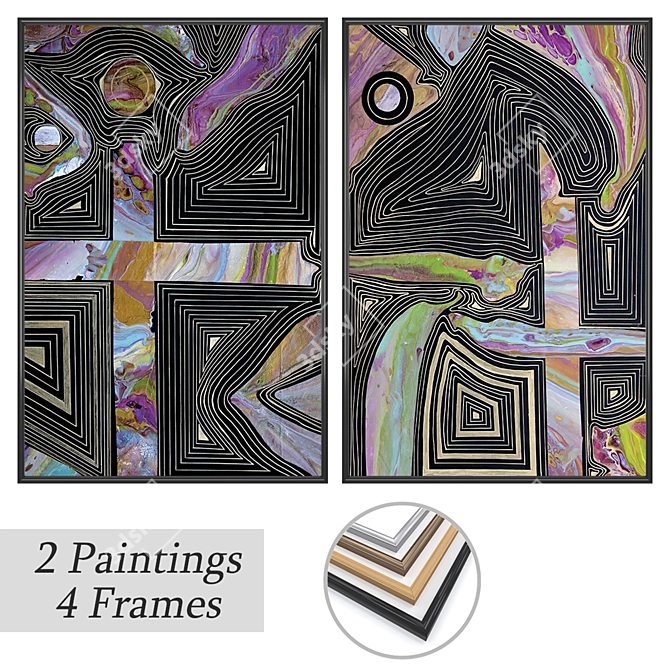 Modern Art Set with Frames 3D model image 1