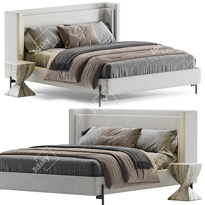 Elegant Double Bed 3D model image 1