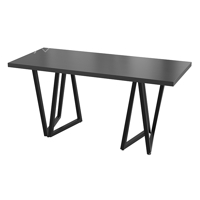 Rectangular Black Dining Table Solid Wood Metal Base 3D model image 1