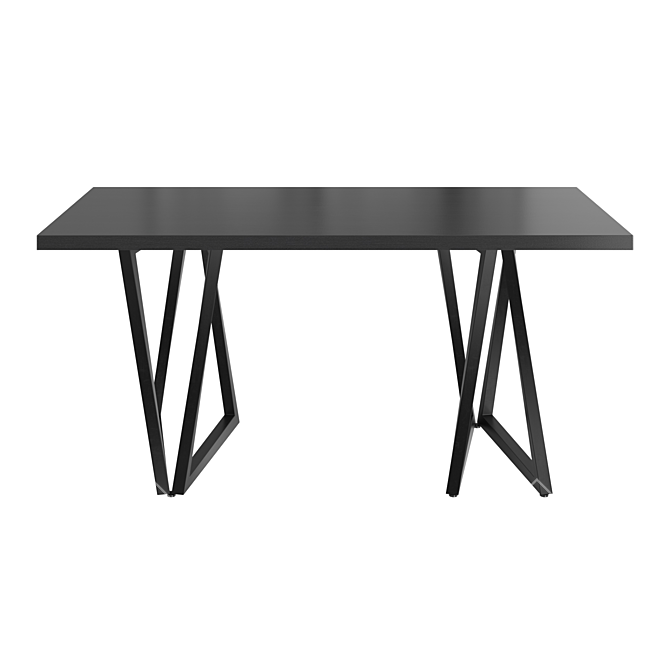 Rectangular Black Dining Table Solid Wood Metal Base 3D model image 2