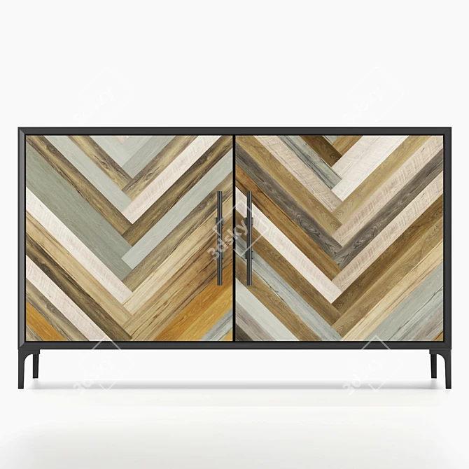 Eco-Friendly Herringbone Door Credenza 3D model image 2