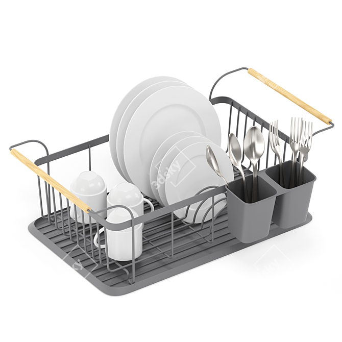 Wooden-handled Scandi Dish Rack 3D model image 2