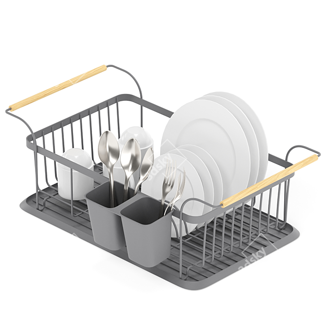 Wooden-handled Scandi Dish Rack 3D model image 3