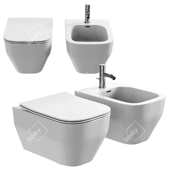 Modern Wall-Hung Rimless Toilet 3D model image 1