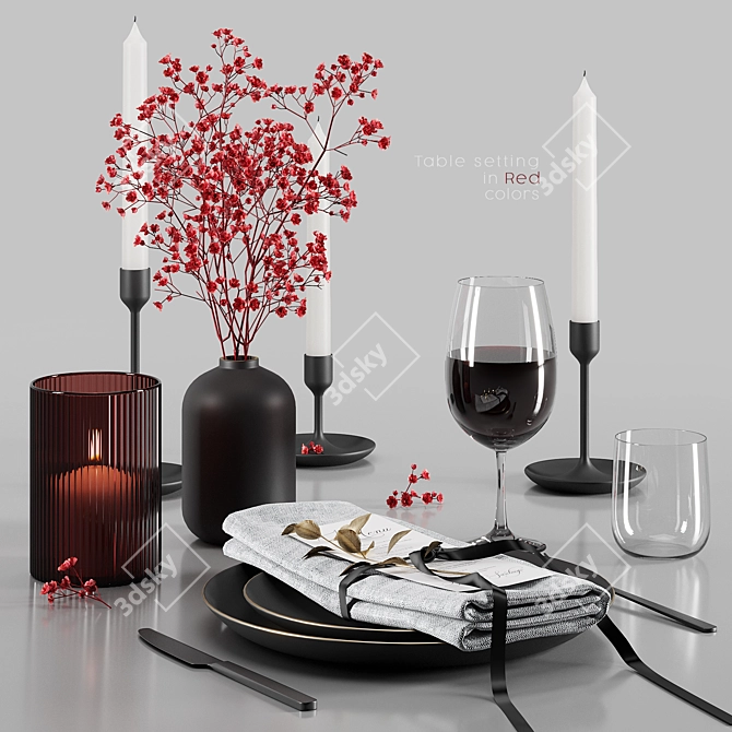 Black & Red Table Setting 3D model image 1