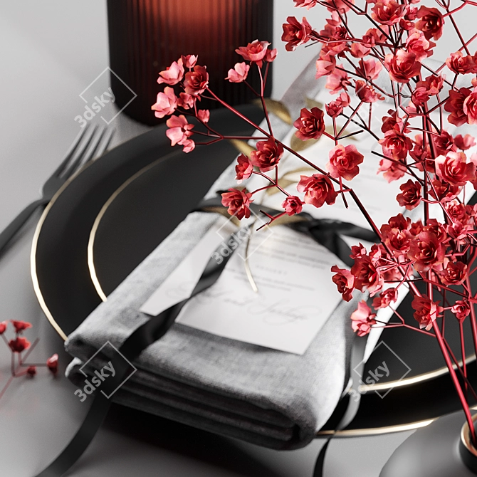 Black & Red Table Setting 3D model image 3