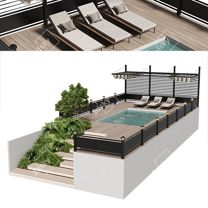 Poolside Pergola Roof Garden Design 3D model image 2