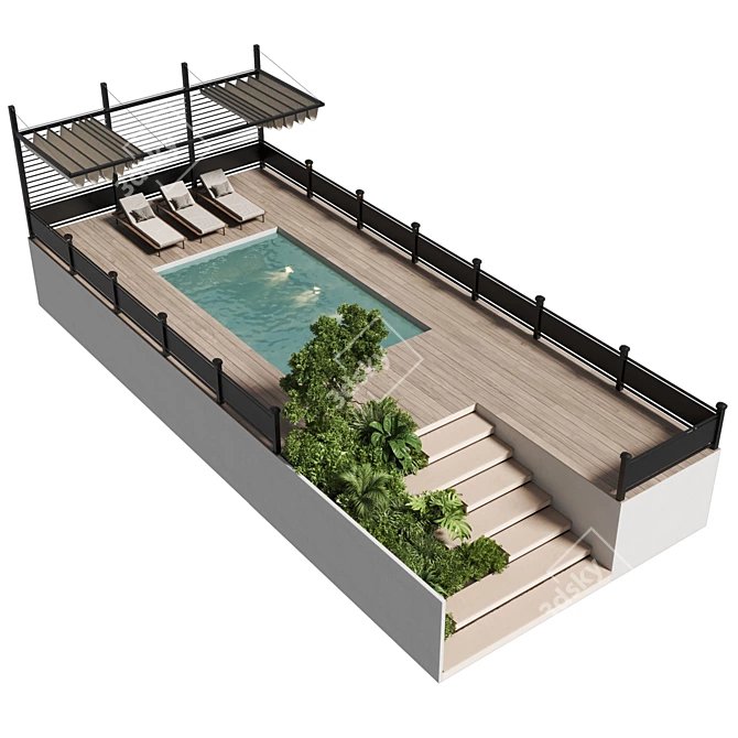 Poolside Pergola Roof Garden Design 3D model image 3