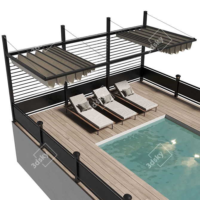 Poolside Pergola Roof Garden Design 3D model image 4