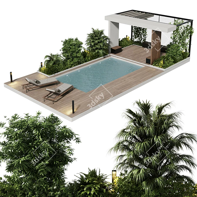 Pergola Poolside Furniture Set 3D model image 1