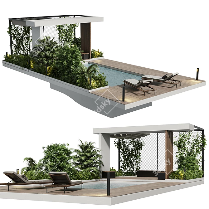 Pergola Poolside Furniture Set 3D model image 3