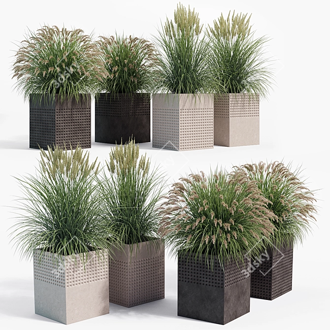 Modern Square Planters Set of 2 3D model image 1