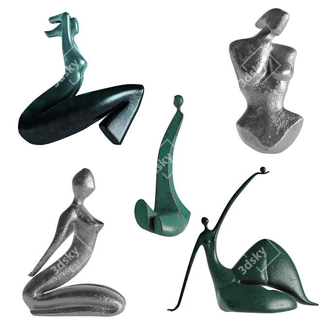 PBR Abstract Girl Statuettes Set 3D model image 1