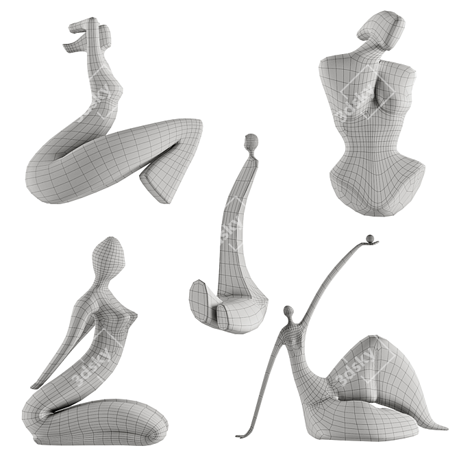 PBR Abstract Girl Statuettes Set 3D model image 4