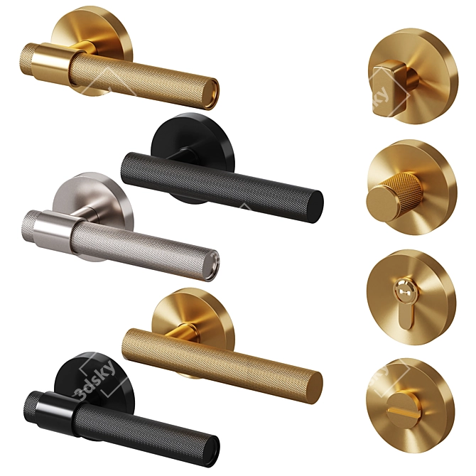 Meraki Brass Door Handle Set 3D model image 6