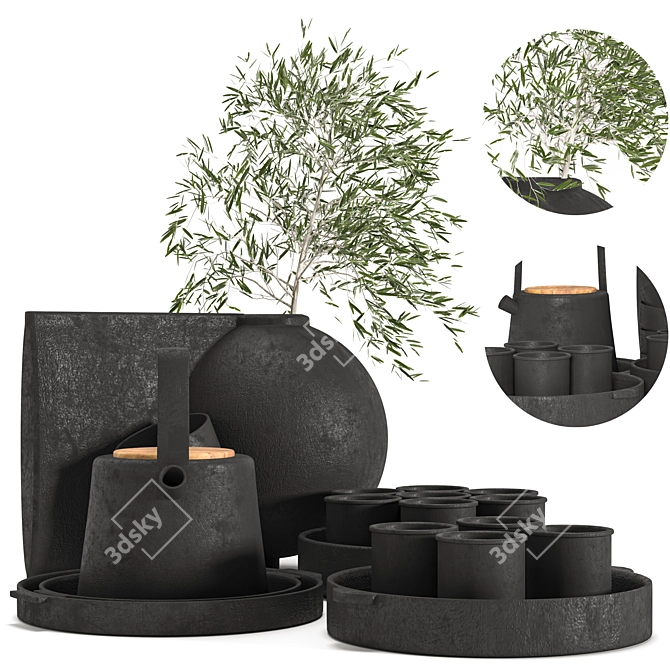 Elegant Black Tea Tableware Set 3D model image 2