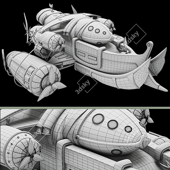 Fantasy Air Zeppelin Ship 3D 3D model image 7