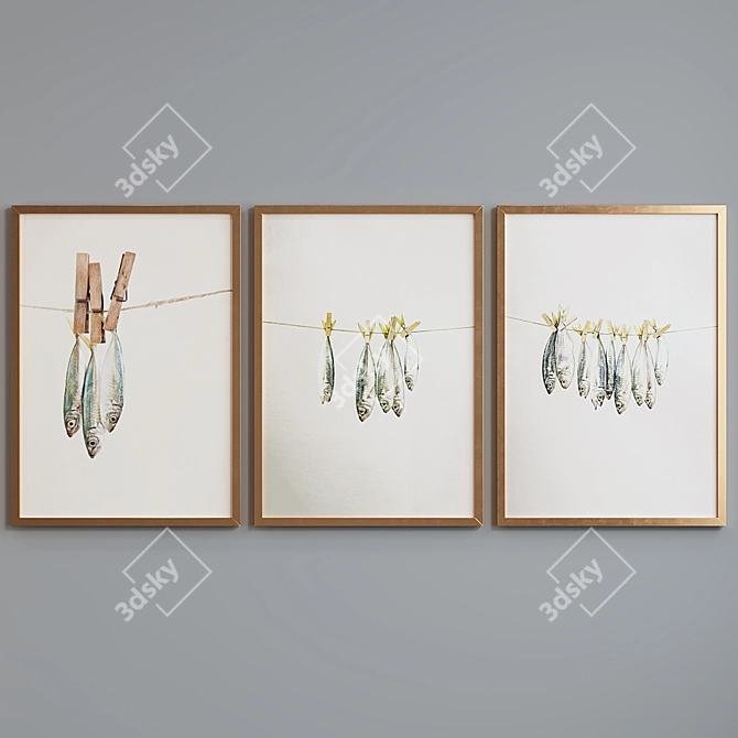 Modern Fish Picture Frame Set 3D model image 2