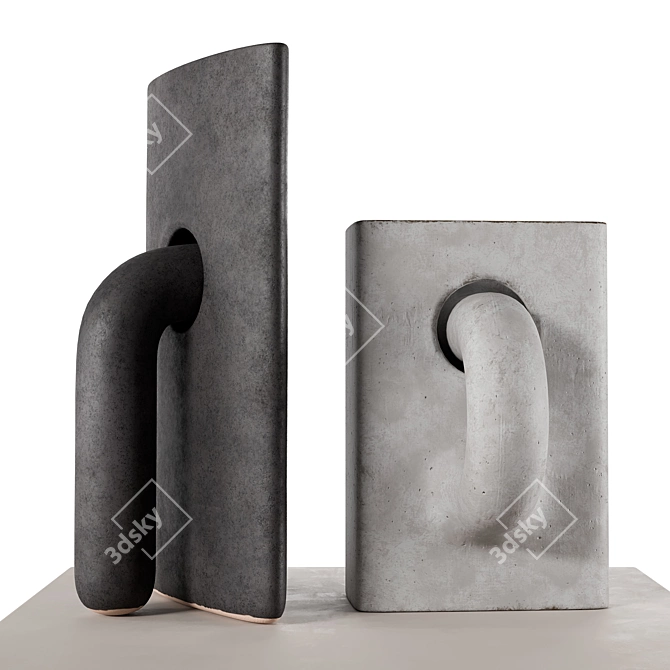 Contemporary Gray Sculptures Set 3D model image 1