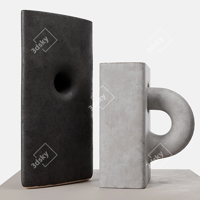 Contemporary Gray Sculptures Set 3D model image 2