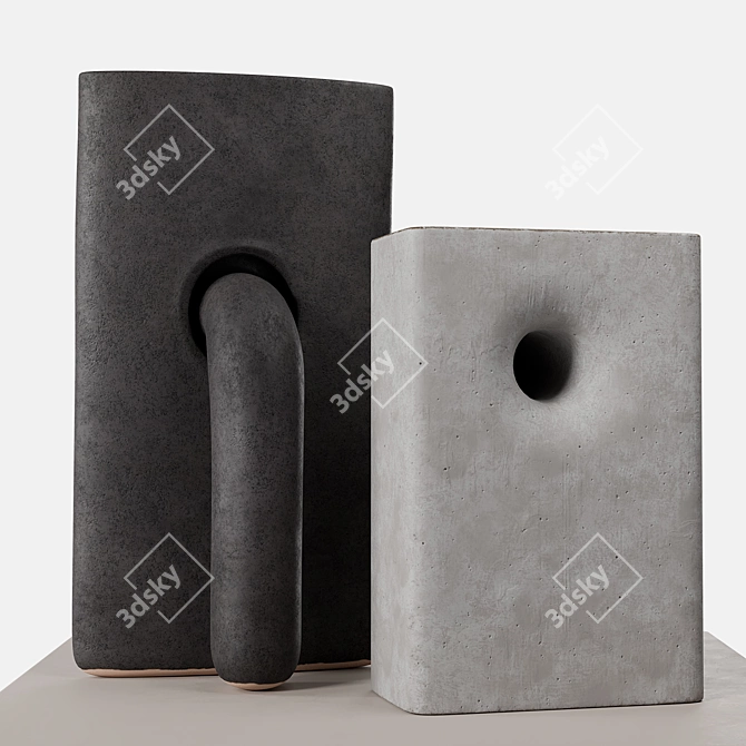 Contemporary Gray Sculptures Set 3D model image 3