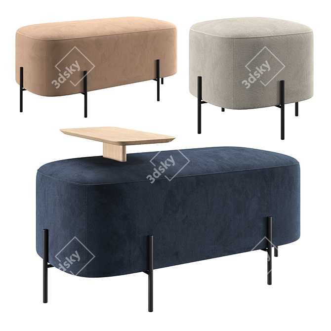 Luxurious Velvet Elephant Poufs 3D model image 1