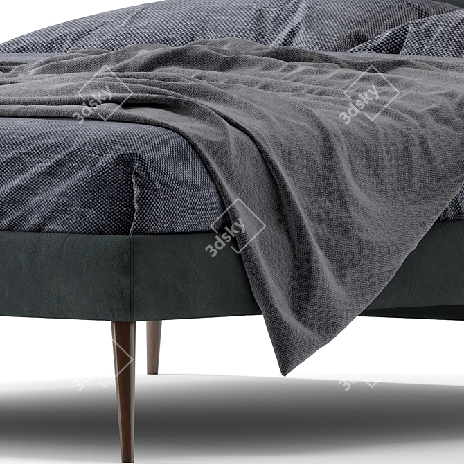 Plush Velvet Fabric Wood Bed 3D model image 5