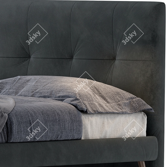 Plush Velvet Fabric Wood Bed 3D model image 6