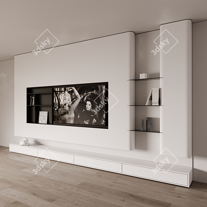 Minimalist TV Wall Unit with Floor Stand 3D model image 4