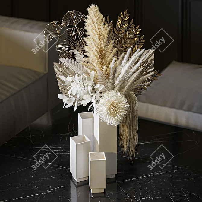 Pampas Gold Leaves Bouquet Set 3D model image 6